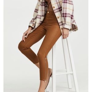 L’Agence Tan Sabine Coated Ankle Zipper Moto Jeans Pants